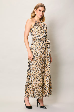 Maxi vestido tipo halter con estampado animal print