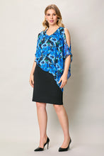 Cargar imagen en el visor de la galería, Conjunto de blusa estampada color azul con falda recta