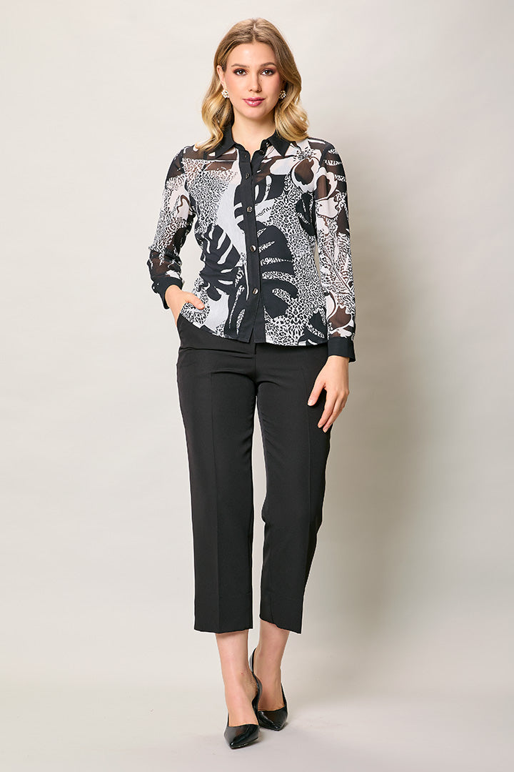 Conjunto de blusa estampada color negro con pantatón