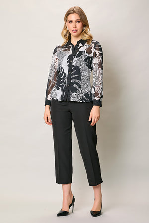 Conjunto de blusa estampada color negro con pantatón