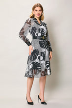 Cargar imagen en el visor de la galería, Vestido elegante manga larga color negro con cinturón