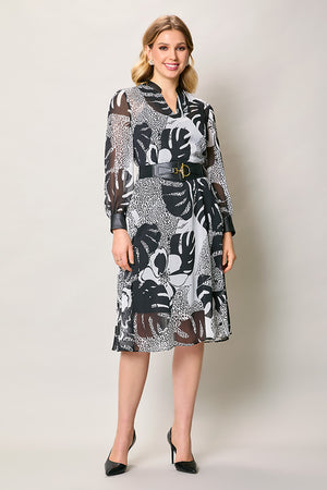 Vestido elegante manga larga color negro con cinturón