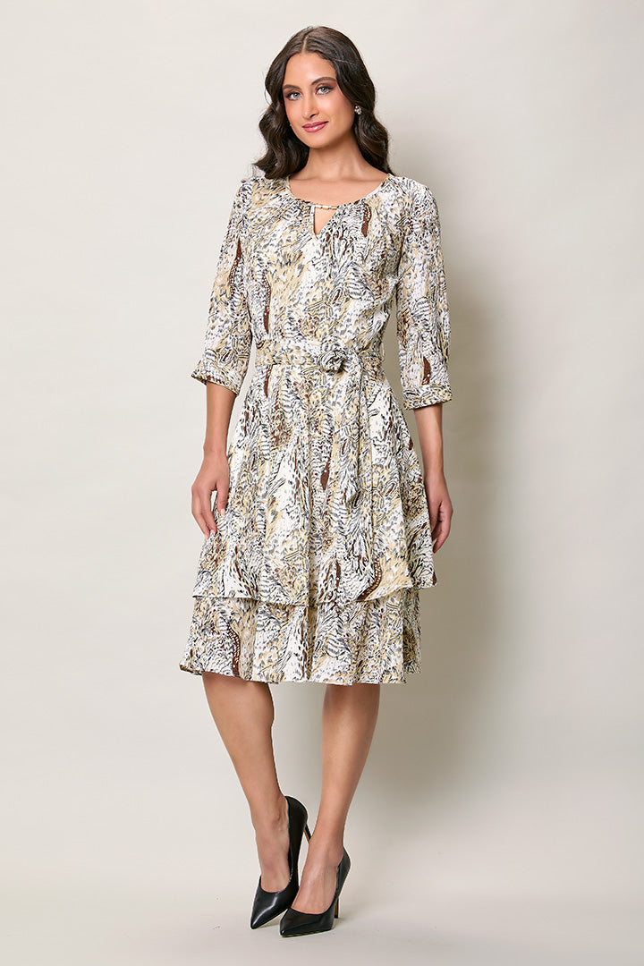 Vestido casual estampado manga larga con holán