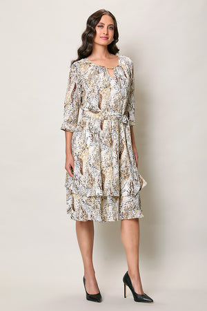 Vestido casual estampado manga larga con holán