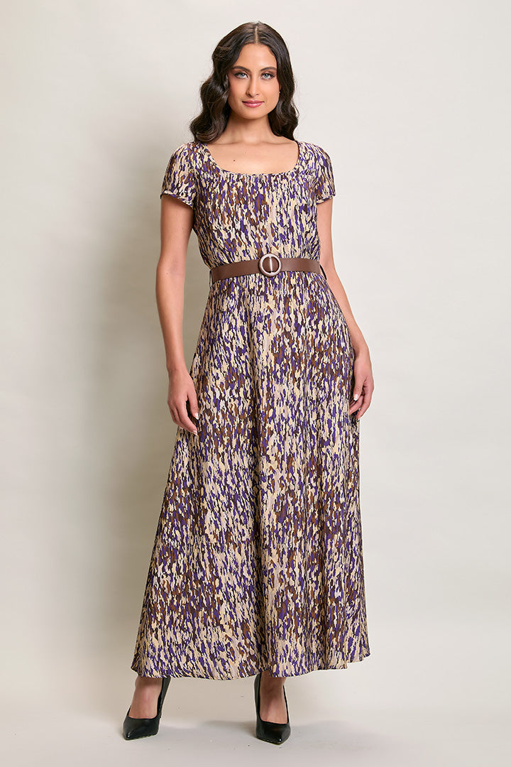 Maxi vestido casul color morado cuello cuadrado