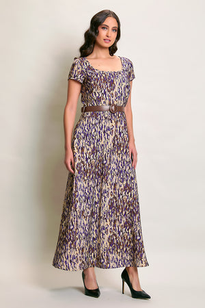 Maxi vestido casul color morado cuello cuadrado