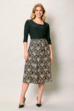 Cargar imagen en el visor de la galería, Vestido elegante color negro manga 3/4 falda estampada