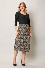 Cargar imagen en el visor de la galería, Vestido elegante color negro manga 3/4 falda estampada