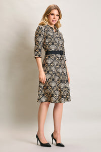 Vestido casual estampado color negro con cinturón