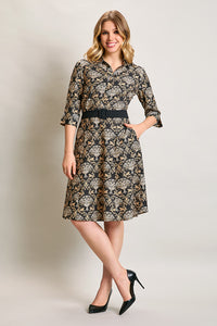 Vestido casual estampado color negro con cinturón