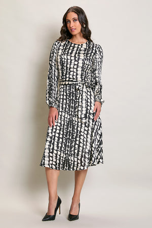 Vestido elegante manga larga tipo globo bicolor