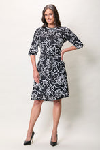 Cargar imagen en el visor de la galería, Vestido casual color negro con estampado manga 3/4