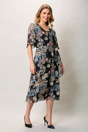 Vestido casual estampado color negro con cuello v