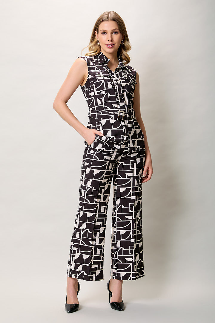 Conjunto negro estampado geométrico sin manga