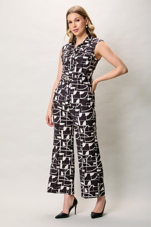 Conjunto negro estampado geométrico sin manga