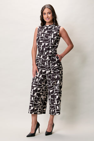 Jumpsuit elegante estampado color negro sin manga