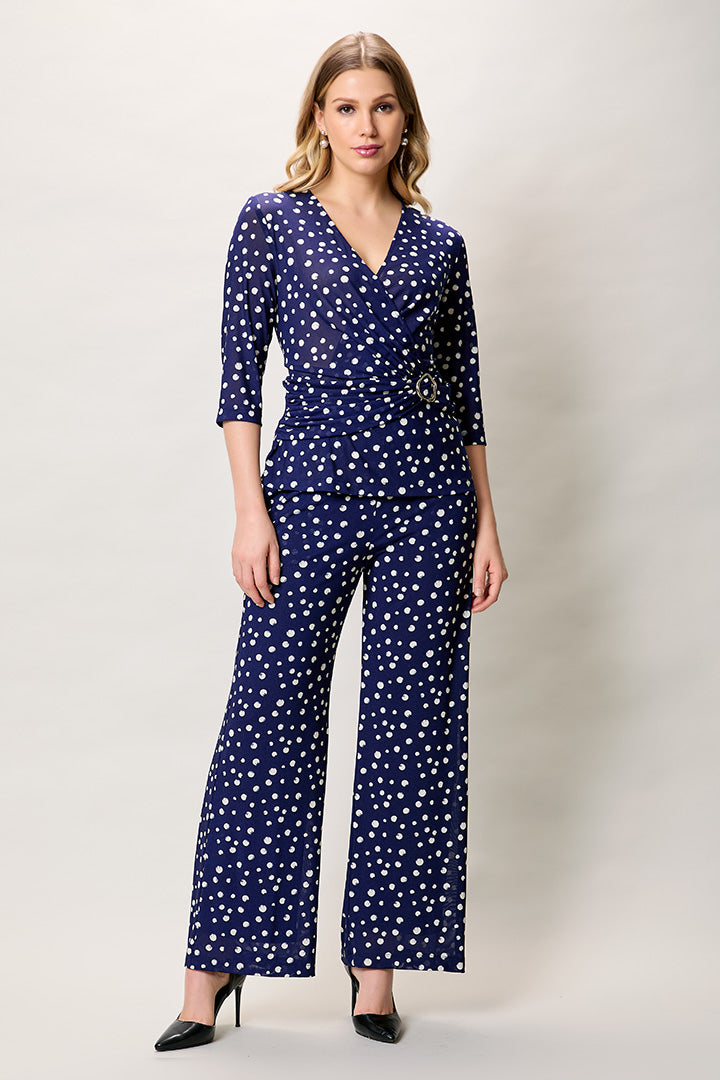 Jumpsuit casual color azul con pizado manga 3/4