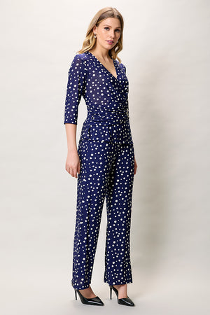 Jumpsuit casual color azul con pizado manga 3/4