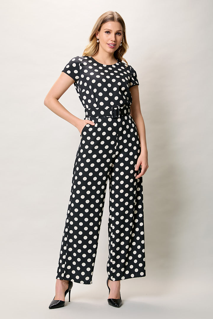 Jumpsuit casual color negro con estampado a bolas