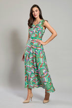 Cargar imagen en el visor de la galería, Maxivestido verde casual sin mangas con estampado