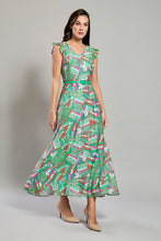Cargar imagen en el visor de la galería, Maxivestido verde casual sin mangas con estampado