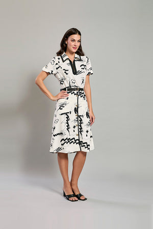 Vestido casual camisero color blanco con estampado