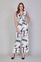 Cargar imagen en el visor de la galería, Jumpsuit de estampado moderno blanco y negro con cinturón