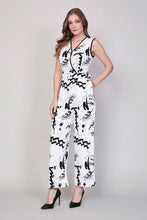 Cargar imagen en el visor de la galería, Jumpsuit de estampado moderno blanco y negro con cinturón