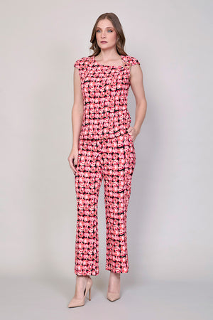 Conjunto estampado rosa de blusa y pantalón recto