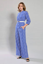 Cargar imagen en el visor de la galería, Conjunto estampado azul con blusa manga 3/4 y pantalón