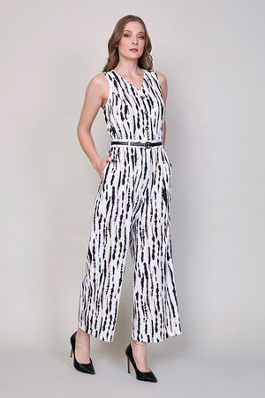 Jumpsuit casual sin manga color blanco con estampado