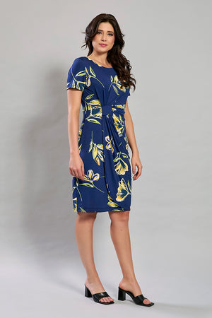 Vestido mangas 3/4 azul marino con estampado de flores