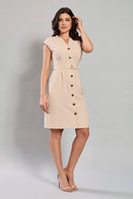 Cargar imagen en el visor de la galería, Vestido casual color beige sin manga con cinturón