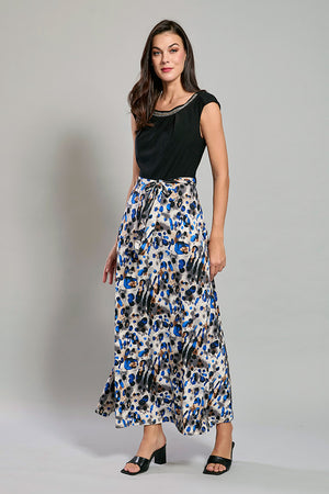 Maxivestido estampado bicolor azul marino sin mangas