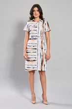 Cargar imagen en el visor de la galería, Vestido camisero blanco con estampado colorido y cinturón