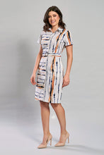 Cargar imagen en el visor de la galería, Vestido camisero blanco con estampado colorido y cinturón