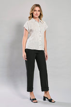 Cargar imagen en el visor de la galería, Conjunto blusa rayada con botones y pantalón negro