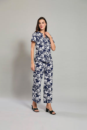 Conjunto estampado floral azul blusa y pantalón