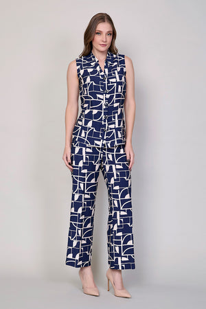 Conjunto estampado color azul con chaleco y pantalón