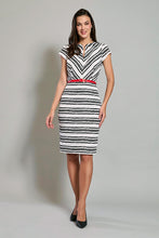 Cargar imagen en el visor de la galería, Vestido blanco con rayas negras y cinturón rojo