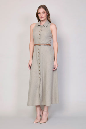 Maxi vestido camisero color verde con botones