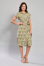 Cargar imagen en el visor de la galería, Vestido camisero manga corta en tonos verde y beige