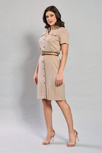 Cargar imagen en el visor de la galería, Vestido camisero color beige y cinturón café