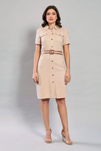 Cargar imagen en el visor de la galería, Vestido camisero color beige y cinturón café