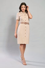 Cargar imagen en el visor de la galería, Vestido camisero color beige y cinturón café