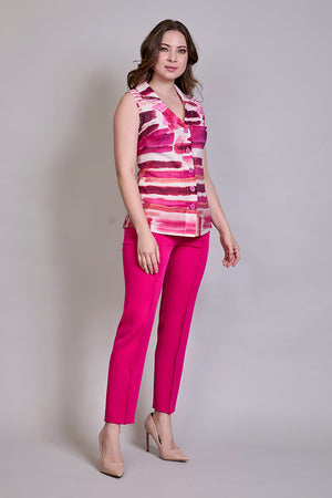 Conjunto de blusa sin manga estampada con pantalón rosa