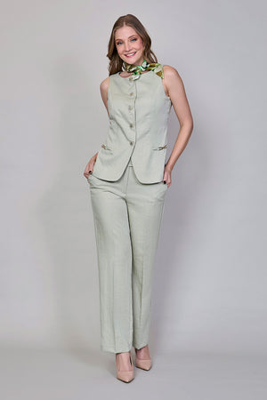 Conjunto formal verde de blusa sin manga y pantalón