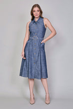 Cargar imagen en el visor de la galería, Vestido camisero casual sin mangas color azul