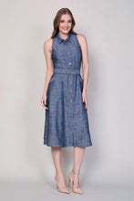 Cargar imagen en el visor de la galería, Vestido camisero casual sin mangas color azul