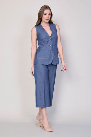 Conjunto casual de chaleco con pantalón corto color azul